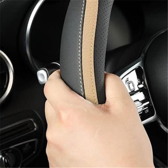 Car Steering Wheel Cover, Leather Steering Wheel Cover Beige Universal 14.5-15 - Picture 4 of 7